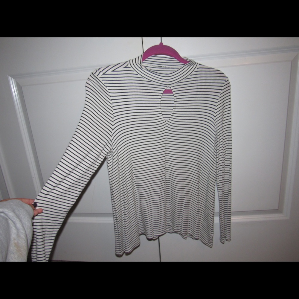 High neck striped long sleeve top